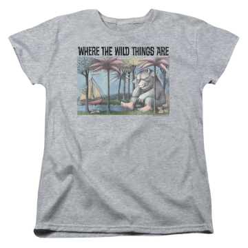 Athletic heather women's t-shirt with Where The Wild Things Are Cover Art graphic