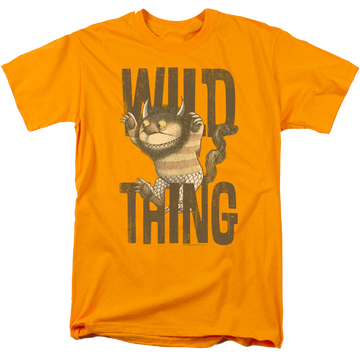 Gold men's regular fit t-shirt with Where The Wild Things Are Wild Thing graphic