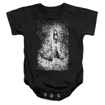 Black baby bodysuit with Corpse Bride Bird Dissolve graphic