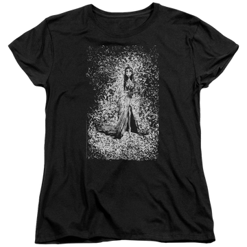 Black women's t-shirt with Corpse Bride Bird Dissolve graphic