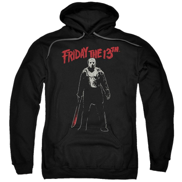 Black pullover hoodie with Friday The 13th Chchch Ahahah graphic