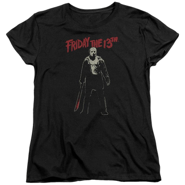 Black women's t-shirt with Friday The 13th Chchch Ahahah graphic