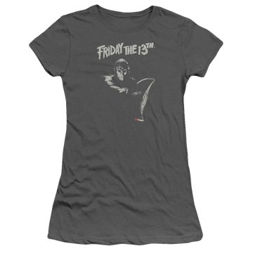 Charcoal juniors t-shirt with Friday The 13th Ax graphic