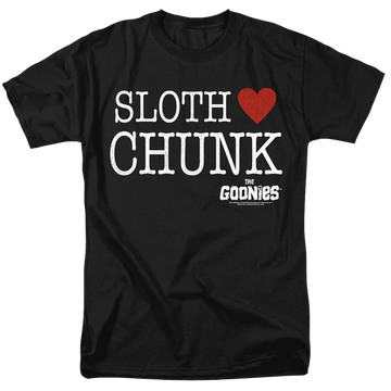 Black men's regular fit t-shirt with The Goonies Sloth Heart Chunk graphic