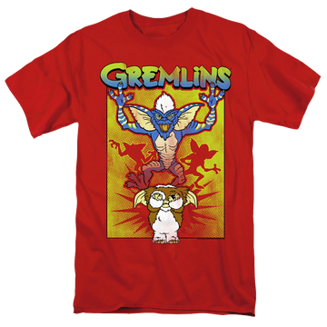 Red men's regular fit t-shirt with Gremlins Be Afraid graphic