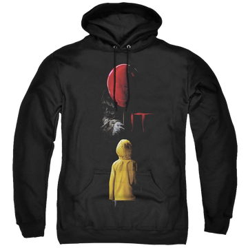 Black pullover hoodie with IT Red Balloon graphic