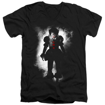 Black men's v-neck t-shirt with IT Floater graphic