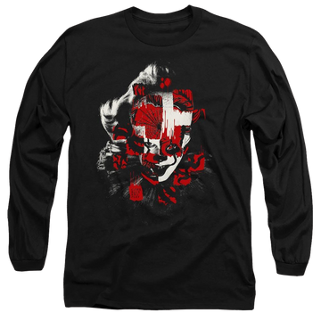 Black men's long sleeve t-shirt with IT Come Back graphic
