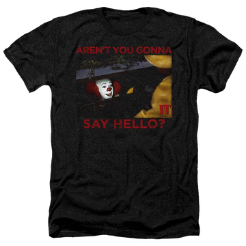 Charcoal men's heather t-shirt with IT Tv Miniseries Hello graphic