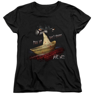 Black women's t-shirt with IT Now We Arent Strangers graphic
