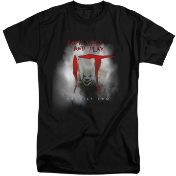 Black men's tall fit t-shirt with IT Come Back And Play graphic