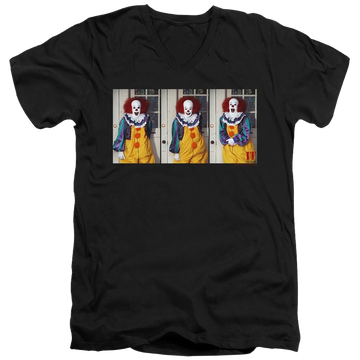 Black men's v-neck t-shirt with IT Tv Miniseries Joke graphic