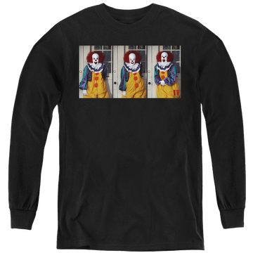 Black youth long sleeve t-shirt with IT TV Miniseries Joke graphic
