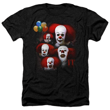 Charcoal men's heather t-shirt with IT Tv Miniseries Many Faces Of Pennywise graphic