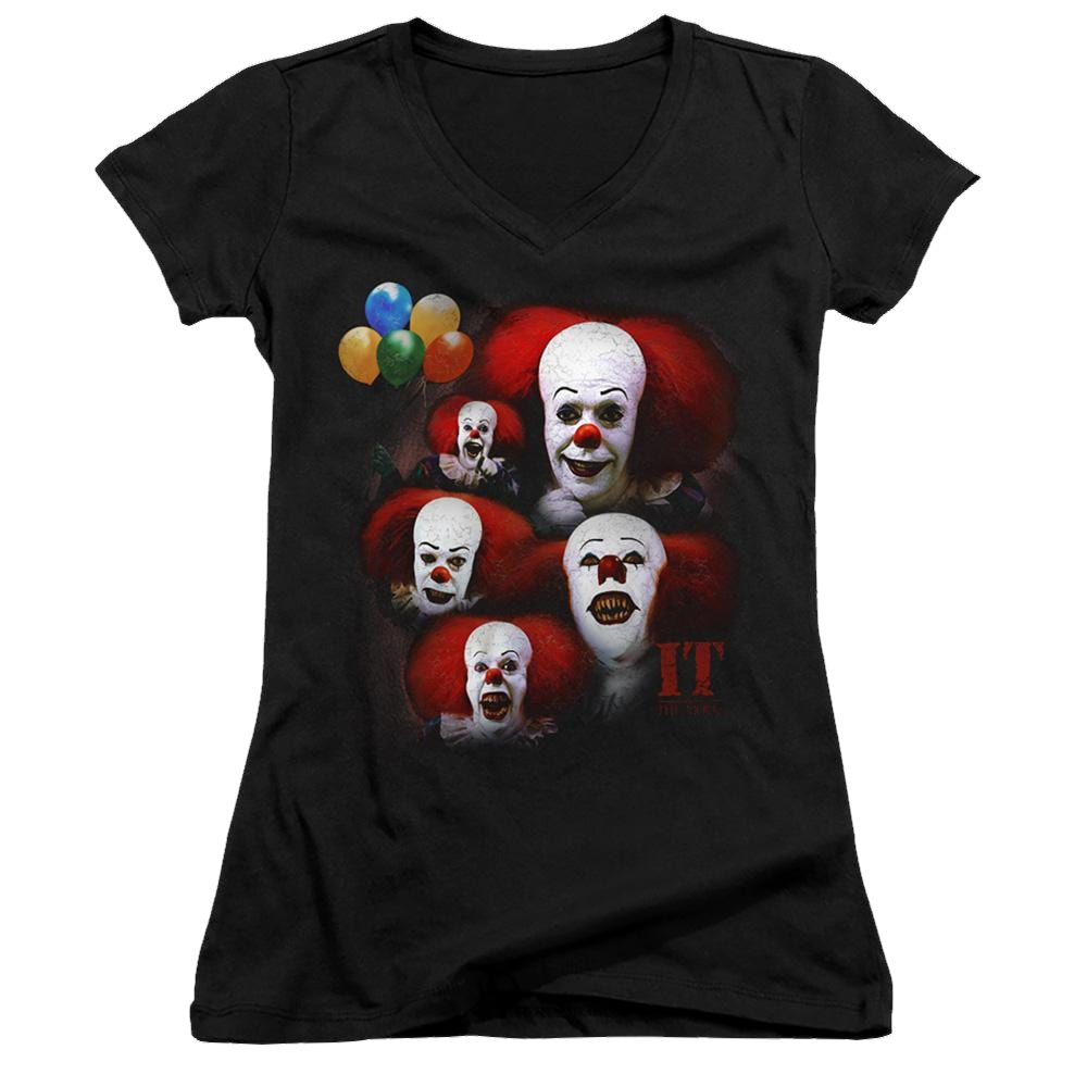 It Tv Miniseries Many Faces Of Pennywise - Juniors V-Neck T-Shirt Juniors V-Neck T-Shirt IT   