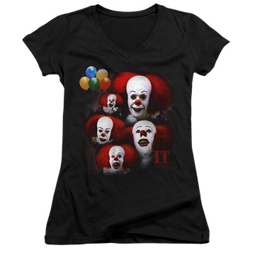 It Tv Miniseries Many Faces Of Pennywise - Juniors V-Neck T-Shirt Juniors V-Neck T-Shirt IT   