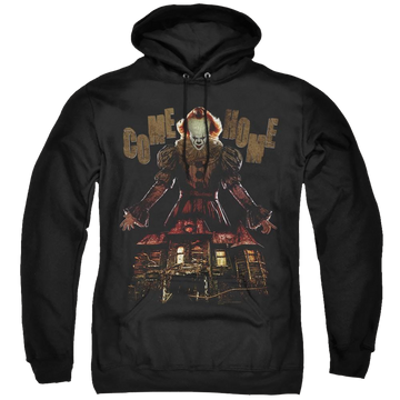 Black pullover hoodie with IT Come Home graphic