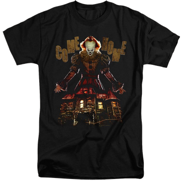 Black men's tall fit t-shirt with IT Come Home graphic