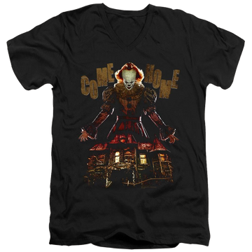 Black men's v-neck t-shirt with IT Come Home graphic