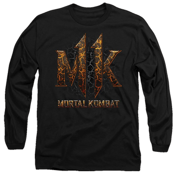 Black men's long sleeve t-shirt with Mortal Kombat Mk11 Lava graphic