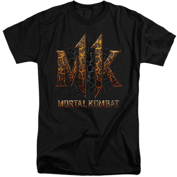 Black men's tall fit t-shirt with Mortal Kombat Mk11 Lava graphic