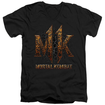 Black men's v-neck t-shirt with Mortal Kombat Mk11 Lava graphic