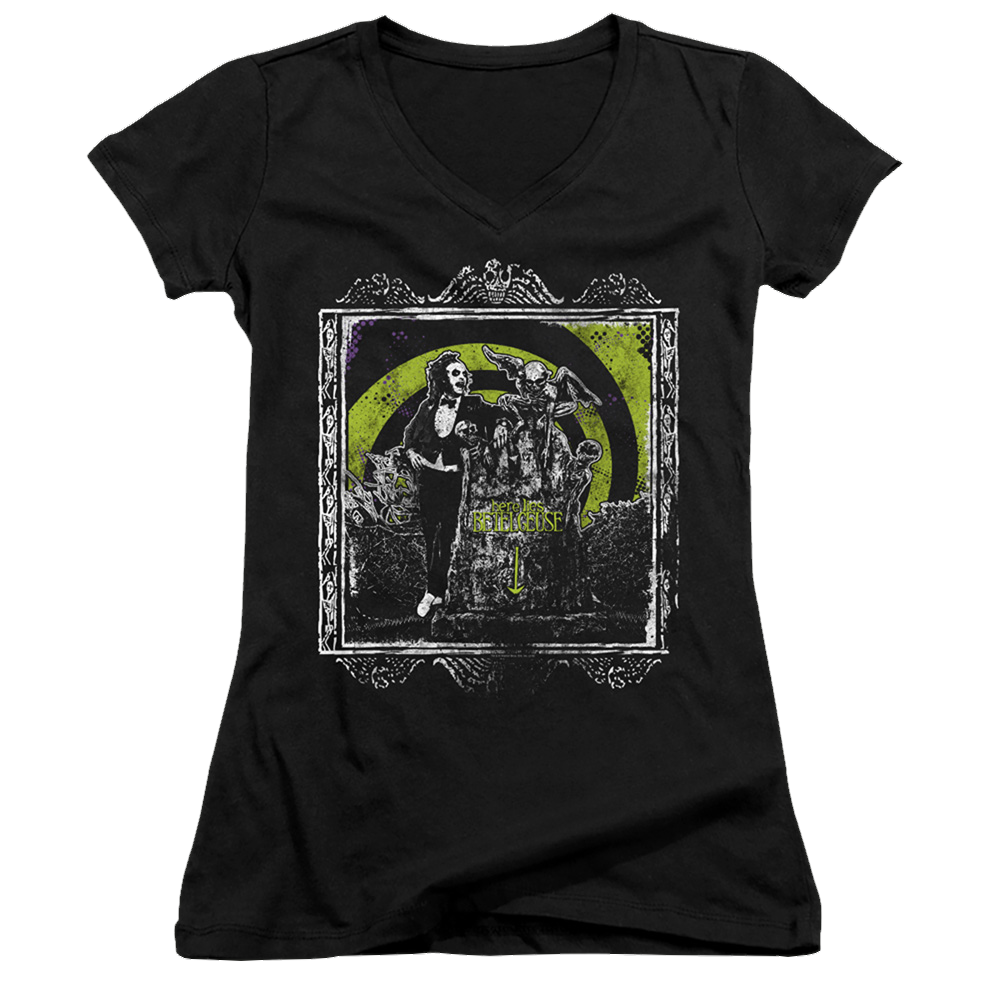 Beetlejuice Here Lies - Juniors V-Neck T-Shirt Juniors V-Neck T-Shirt Beetlejuice   