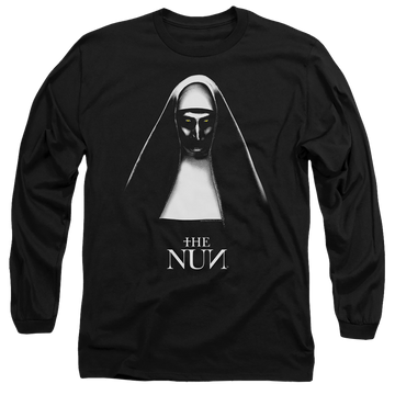 Black men's long sleeve t-shirt with The Nun graphic