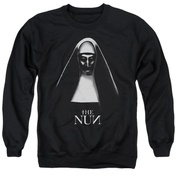 Black men's crewneck sweatshirt with The Nun graphic