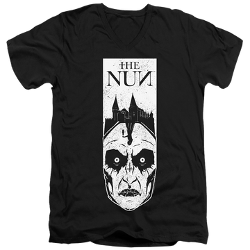Black men's v-neck t-shirt with NUN Gaze graphic