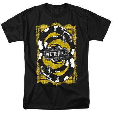 Black men's regular fit t-shirt with Beetlejuice We Got Worms graphic
