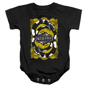 Black baby bodysuit with Beetlejuice We Got Worms graphic