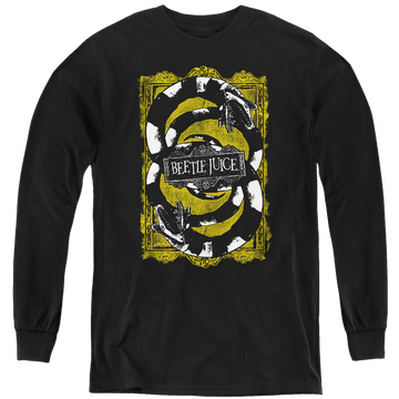 Black youth long sleeve t-shirt with Beetlejuice We Got Worms graphic