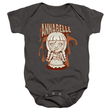 Charcoal baby bodysuit with Annabelle Illustration graphic
