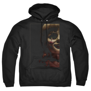 Black pullover hoodie with Annabelle Doll Tear graphic