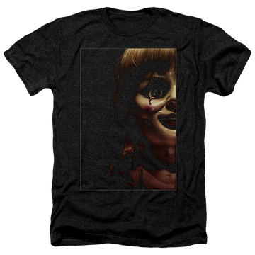 Charcoal men's heather t-shirt with Annabelle Doll Tear graphic