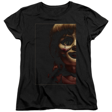 Black women's t-shirt with Annabelle Doll Tear graphic