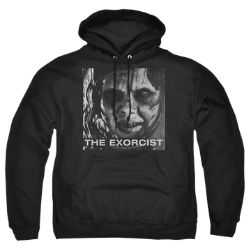 Black pullover hoodie with Exorcist Regan Approach graphic