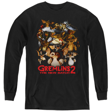 Black youth long sleeve t-shirt with Gremlins Goon Crew graphic