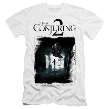 White men's premium slim fit t-shirt with Conjuring Poster graphic