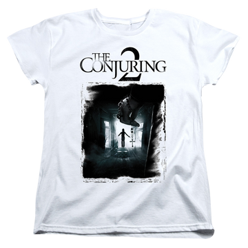 White women's t-shirt with Conjuring Poster graphic