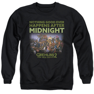 Black men's crewneck sweatshirt with Gremlins After Midnight graphic
