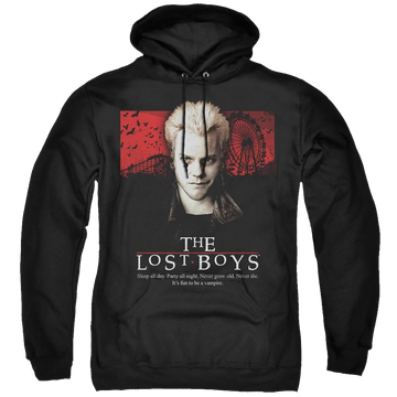 Black pullover hoodie with Lost Boys Be One Of Us graphic