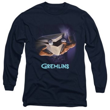 Navy men's long sleeve t-shirt with Gremlins Original Poster graphic