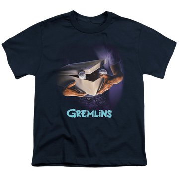 Navy youth t-shirt for ages 8 to 12 with Gremlins Original Poster graphic