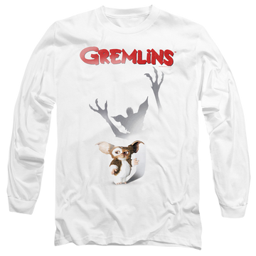 White men's long sleeve t-shirt with Gremlins Shadow graphic
