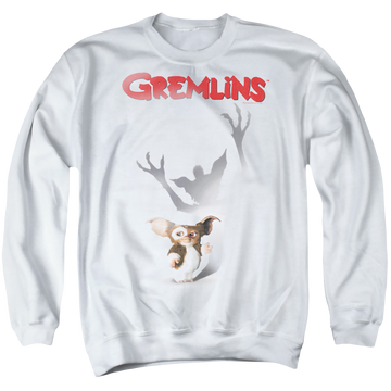 White men's crewneck sweatshirt with Gremlins Shadow graphic