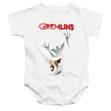 White baby bodysuit with Gremlins Shadow graphic