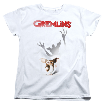 White women's t-shirt with Gremlins Shadow graphic