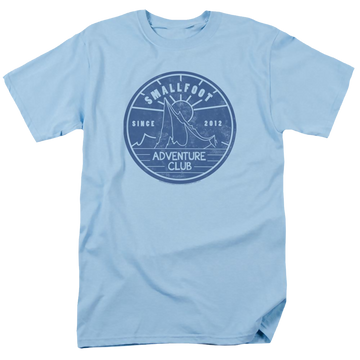 Light blue men's regular fit t-shirt with Smallfoot Adventure Club graphic